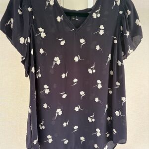 Ann Taylor Floral Black Blouse